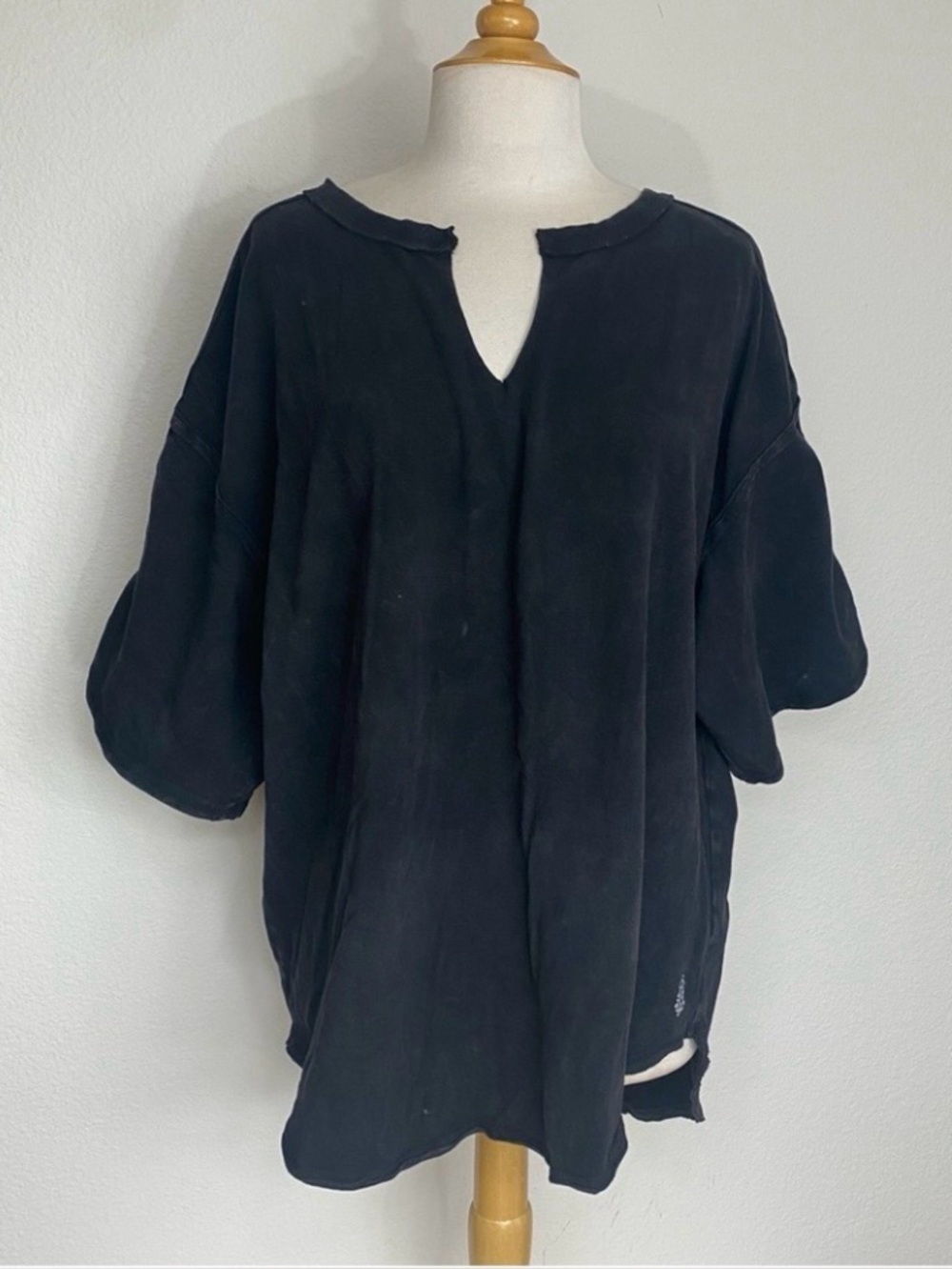 Free People Movement Womens Faded Black Oversize Cotton Mix T-Shirt Size Small